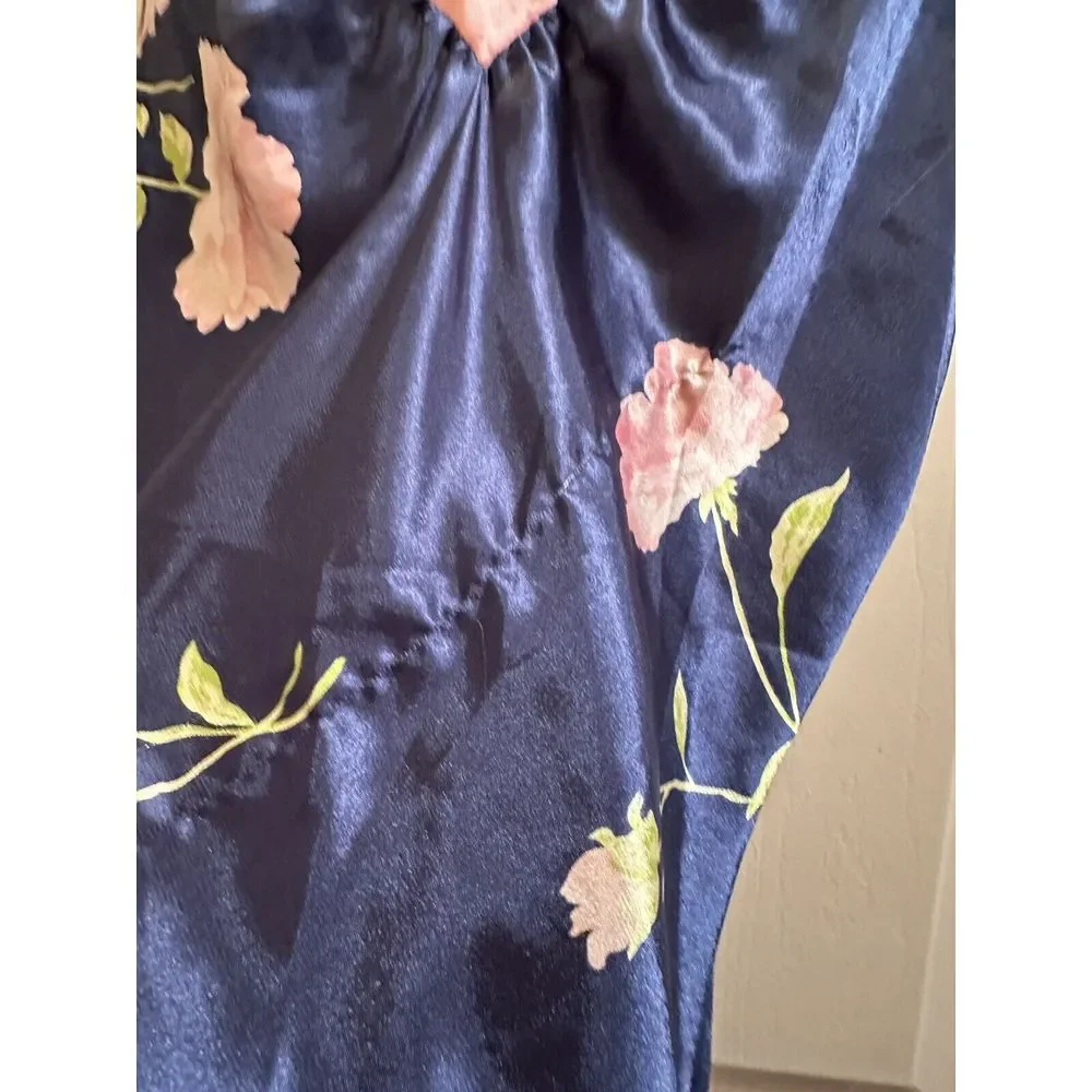 Vintage Jones New York Satin Long And Short Nightgown Lingerie Blue Floral Small